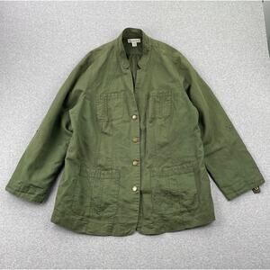 Coldwater Creek Jacket Womens 20-22 Green Linen Cotton Utility Chore Field Lined